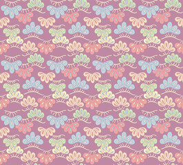 Japanese Pastel Pine Leaf Motif Vector Seamless Pattern