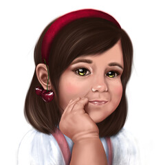 Portrait of little pretty toddler girl on the white background 3D realistic digital watercolor art