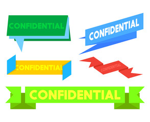 Set of ribbon with Confidential text. Banner template. Label sticker. Sign.