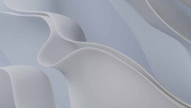 Modern 3D Design Background, with Wavy, Abstract White Surfaces. 3D Render.