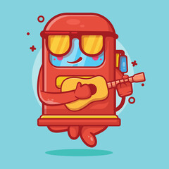 cool gasoline pump character mascot playing guitar isolated cartoon in flat style design