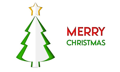 Obraz premium Paper cut Christmas tree isolated on white background. Paper art style. Vector Illustration