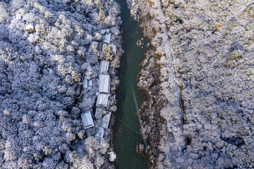 Katsura River and Arashiyama in Winter, Aerial View of Kyoto Landscape
