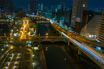 Osaka Rivers and Highways in the Middle of Large City, Japan