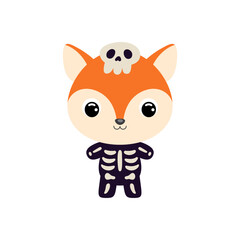 Obraz premium Cute little Halloween fox in a skeleton costume. Cartoon animal character for kids t-shirts, nursery decoration, baby shower, greeting card, invitation, house interior. Vector stock illustration