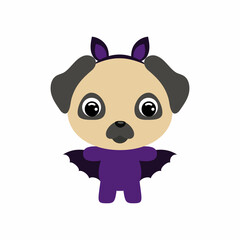Cute little Halloween dog in a bat costume. Cartoon animal character for kids t-shirts, nursery decoration, baby shower, greeting card, invitation, house interior. Vector stock illustration