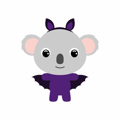 Cute little Halloween koala in a bat costume. Cartoon animal character for kids t-shirts, nursery decoration, baby shower, greeting card, invitation, house interior. Vector stock illustration