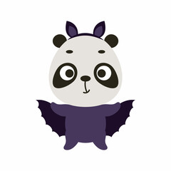 Cute little Halloween panda in a bat costume. Cartoon animal character for kids t-shirts, nursery decoration, baby shower, greeting card, invitation, house interior. Vector stock illustration