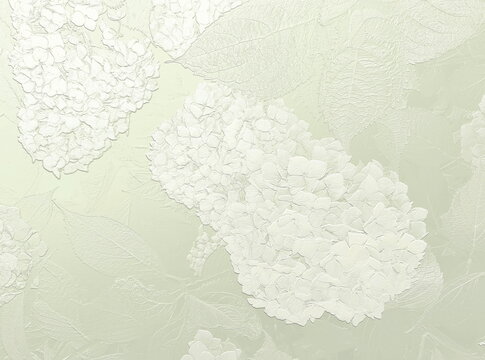 Metallic green hydrangeas. Embossed illustration. 3D render