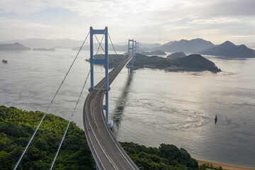 Huge Suspension Bridge over Ehime Strait and Inland Sea of Japan 