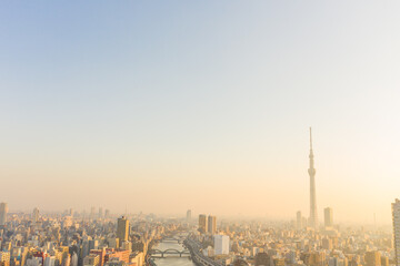 Sunrise over Tokyo Skytree and Urban Tokyo, Background Shot