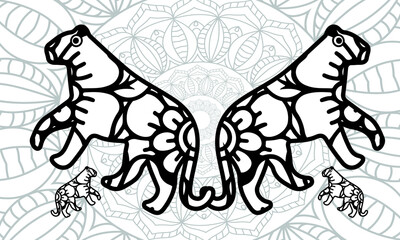 Vector coloring pages with cute tiger family in forest. Cartoon contour illustration isolated on white background. Stock illustration for coloring book, preschool education, print and game.