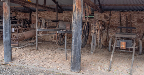 old abandoned farm, warooka, bungaree, clare, stone barn, stone barn barn, horse tack - obrazy, fototapety, plakaty