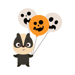 Cute little badger holding Halloween balloons. Cartoon animal character for kids t-shirts, nursery decoration, baby shower, greeting card, invitation. Vector stock illustration