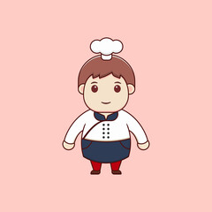 Cute chef at restaurant cooking fun illustration