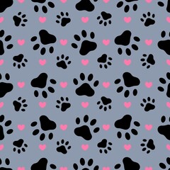Fototapeta na wymiar Paw print dog cat, seamless pattern. Vector illustration. 