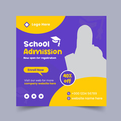 New school admission social media post banner design. back to school social media post banner design set. Back to school admission promotion banner. school admission template for social media.
