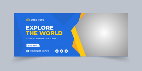 New travel company social media cover template design. Abstract web banner template. Vector graphic design. Social media cover or banner. Corporate business cover layout.
