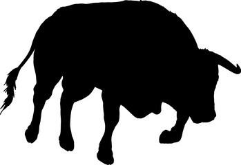 Isolated Bull Silhouette, Fighting Bull Silhouette in Vector