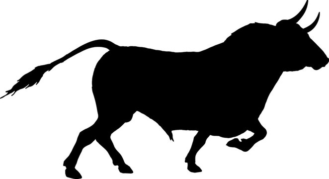 Isolated Bull Silhouette, Fighting Bull Silhouette in Vector