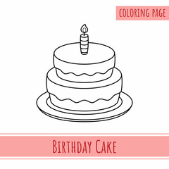 Coloring Page Of Birthday Cake. Suitable For Kids Activities