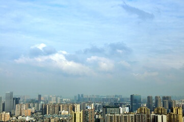 Fototapeta na wymiar aerial view of city in sunlight