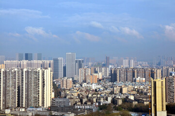 Fototapeta premium aerial view of city in sunlight