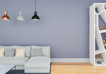 minimal interior style poster Mock up the living room wall in white with modern sofa and decorations in the living room...copy space. 3D rendering.