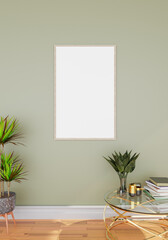 Frame mockup minimal interior style poster Mock up the living room wall in the living room. copy space. 3D rendering.