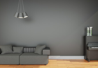 minimal interior style poster Mock up the living room wall with modern sofa and decorations in the living room.....copy space. 3D rendering.