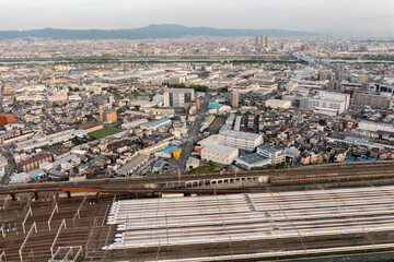 Obraz premium Lines of Japanese Shinkasen Trains at Station in Osaka