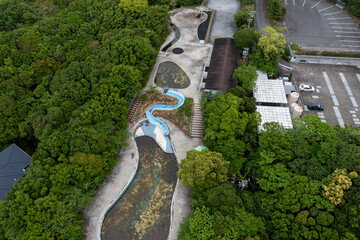 Abandoned pool and Aerial View of Japanese Countryside