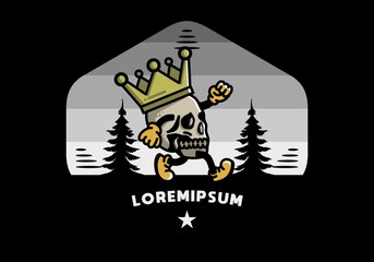 Walking skull illustration wearing a big crown