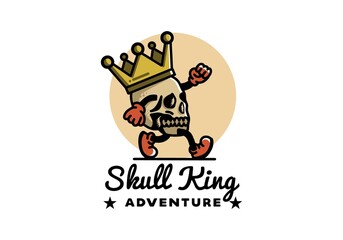 Walking skull illustration wearing a big crown