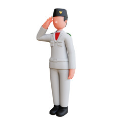 3d character independence day of indonesia saluting people