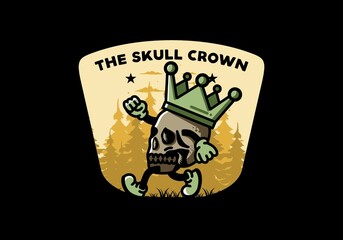 Walking skull illustration wearing a big crown