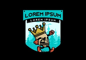 Walking skull illustration wearing a big crown