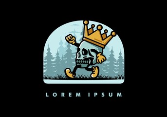 Walking skull illustration wearing a big crown