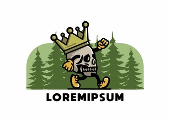 Walking skull illustration wearing a big crown