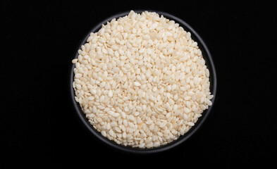 white sesame on black background