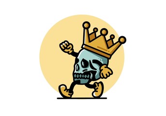 Walking skull illustration wearing a big crown
