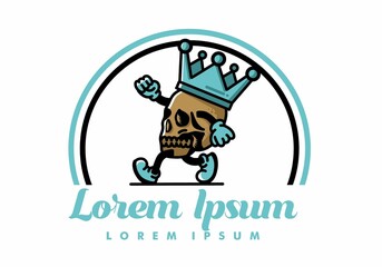 Fototapeta premium Walking skull illustration wearing a big crown
