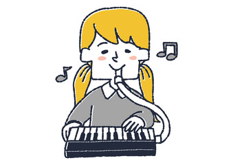 ピアニカを吹く女の子　伸び伸びと学ぶこども達のセット2
