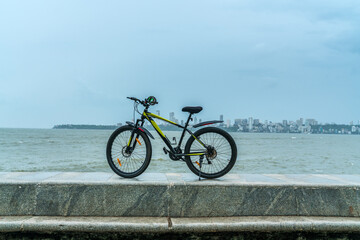 Fototapeta premium bicycle parked with cityscape