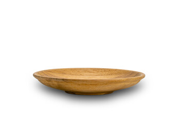 Side view of small wooden plate on white background with clipping path.