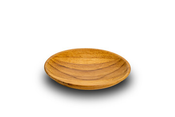 High angle view of small wooden plate on white background with clipping path.
