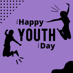 Purple square card saying happy youth day 2022 with youth silhouette