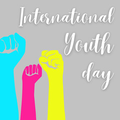 Youth day square card with neon hand fist