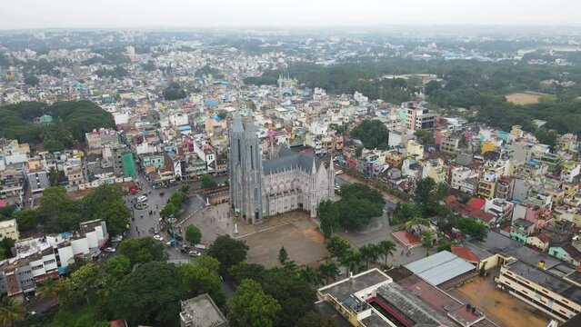 st. Philomena's cathedral side wide drone view Karnataka Mysore city India karnataka drone.