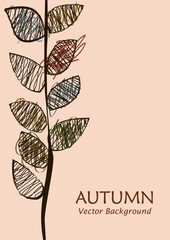 Autumnal pattern, colorful hand drawn leaves and branches. Autumn, vector background and illustration.